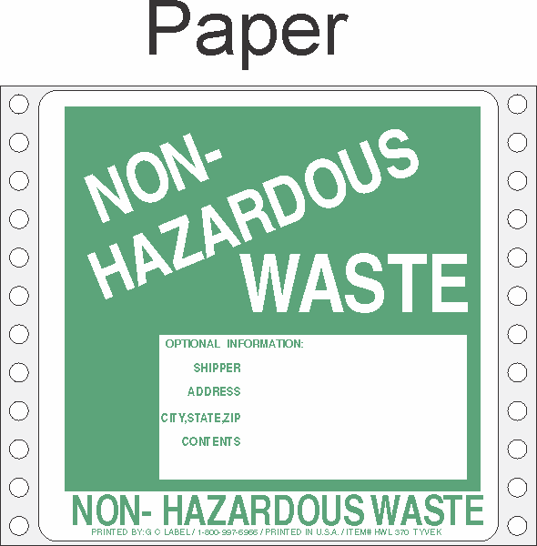 NonHazardous Waste Paper Labels HWL370P