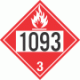 UN 1093 - Flammable Class 3 Placards