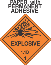 Explosive Class 1.1D Paper Labels