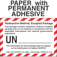 Radioactive Excepted Package Class 7 Paper Labels