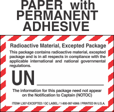 Radioactive Excepted Package Class 7 Paper Labels