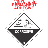 Corrosive Class 8 Vinyl Labels - Dashed Outer Border