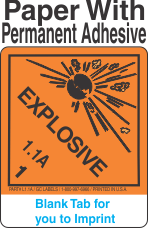 (Blank) Explosive Class 1.1A Proper Shipping Name Paper Labels