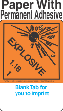 (Blank) Explosive Class 1.1B Proper Shipping Name (Extended) Paper Labels