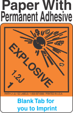 (Blank) Explosive Class 1.2J Proper Shipping Name Paper Labels