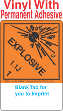 (Blank) Explosive Class 1.1J Proper Shipping Name (Extended) Vinyl Labels