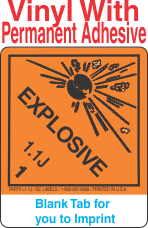 (Blank) Explosive Class 1.1J Proper Shipping Name Vinyl Labels