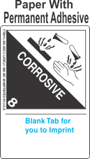(Blank) Corrosive Class 8 Proper Shipping Name (Extended) Paper Labels