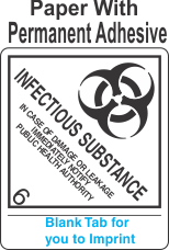 (Blank) Infectious Substance 6.2 Proper Shipping Name Paper Internatioanl Wordless Labels