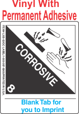 (Blank) Corrosive Class 8 Proper Shipping Name Vinyl Labels