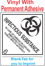 (Blank) Infectious Substance 6.2 Proper Shipping Name Vinyl International Wordless Labels
