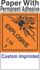 Explosive Class 1.1A Custom Imprinted Shipping Name (Extended) Paper Labels