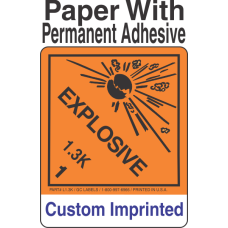 Explosive Class 1.3K Custom Imprinted Shipping Name Paper Labels