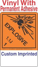 Explosive Class 1.1J Custom Imprinted Shipping Name (Extended) Vinyl Labels