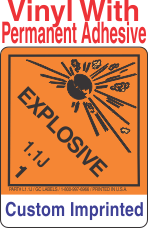 Explosive Class 1.1J Custom Imprinted Shipping Name Vinyl Labels
