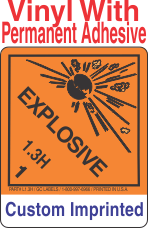 Explosive Class 1.3H Custom Imprinted Shipping Name Vinyl Labels