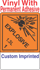 Explosive Class 1.3L Custom Imprinted Shipping Name (Extended) Vinyl Labels