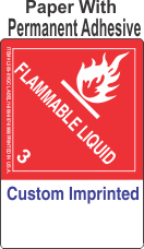 Flammable Class 3 Custom Imprinted Shipping Name (Extended) Paper Labels