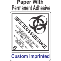 Infectious Substance 6.2 Custom Imprinted Shipping Name Paper Labels