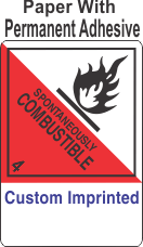 Spontaneously Combustible Class 4.2 Custom Imprinted Shipping Name (Extended) Paper Labels
