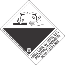 Amines, Liquid, Corrosive, N.O.S. (Polyoxypropylenediamine) UN2735, Class 8, PGIII