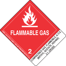 Compressed Gas, Flammable, N.O.S.(Methyl Acetate, Hexane) 2.1, UN1954