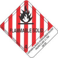 Contains Aliphatic Hydrocarbon Solvent Hazard Class 4.1, PGII UN1325