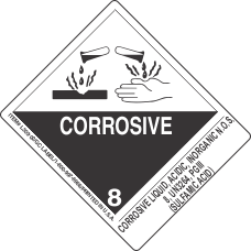 Corrosive Liquid, Acidic, Inorganic N.O.S. 8, UN3264, PGIII (Sulfamic Acid)