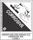 Corrosive Liquid, Acidic, Inorganic, N.O.S. (Hydrochloric Acid) 8, UN3264, Ii