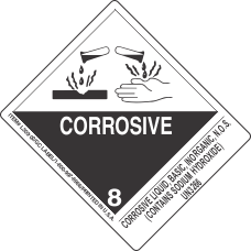 Corrosive Liquid, Basic, Inorganic, N.O.S. (Contains Sodium Hydroxide) UN3266