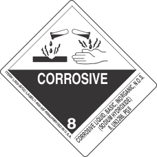 Corrosive Liquid, Basic, Inorganic, N.O.S. (Sodium Hydroxide) 8, UN3266, PGII