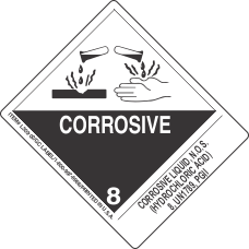 Corrosive Liquid, N.O.S. (Hydrochloric Acid) 8, UN1789, PGII