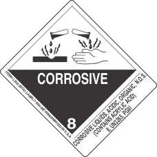 Corrosive Liquids, Acidic, Organic, N.O.S. (Contains Acrylic Acid) 8, UN3265, PGIII