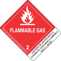 Lighters Or Lighter Refills(Cigarette) Containing Flammable Gas 2.1, UN1057