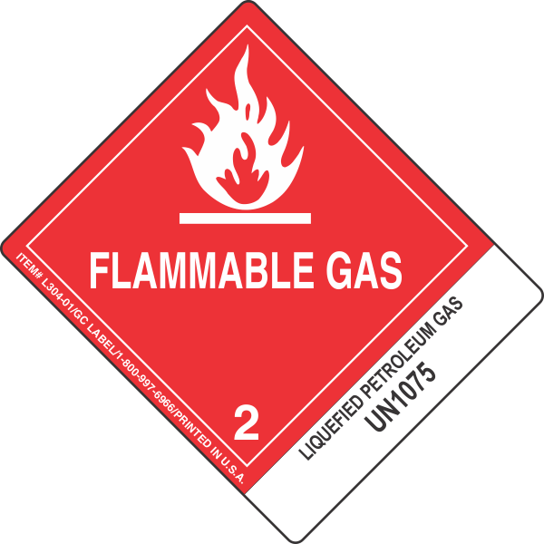 500 Labels UN1075 Liquified Petroleum Gas 4 x 4.75" Hazard Class 2 D.O.T 