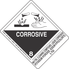 NA1760, Cleaning Compound, Liquid Corrosive (Potassium Hydroxide, Sodium Hypochlorite) 8, PGII