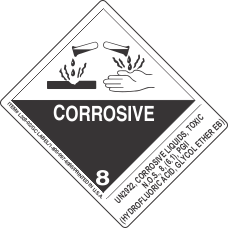 UN2922, Corrosive Liquids, Toxic N.O.S., 8, (6.1), PGII (Hydrofluoric Acid, Glycol Ether Eb)