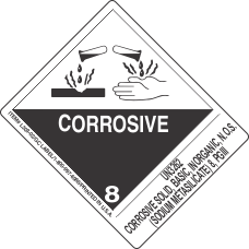 UN3262 Corrosive Solid, Basic, Inorganic, N.O.S. (Sodium Metasilicate) 8, PGIII