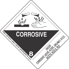 UN3265 Corrosive Liquid, Acidic, Organic, N.O.S. (Acetic Acid) 8, PGII