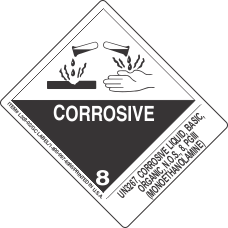 UN3267, Corrosive Liquid, Basic, Organic, N.O.S., 8, PGIII (Monoethanolamine)