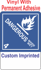 Dangerous When Wet Class 4.3 Custom Imprinted Shipping Name (Extended) Vinyl Labels