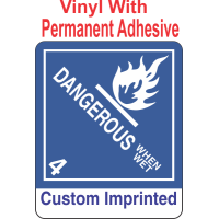 Dangerous When Wet Class 4.3 Custom Imprinted Shipping Name Vinyl Labels