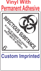 Infectious Substance 6.2 Custom Imprinted Shipping Name (Extended) Vinyl Int Wordless Labels