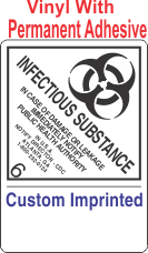 Infectious Substance 6.2 Custom Imprinted Shipping Name (Extended) Vinyl Labels