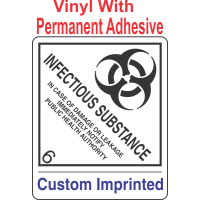 Infectious Substance 6.2 Custom Imprinted Shipping Name Vinyl Int Wordless Labels