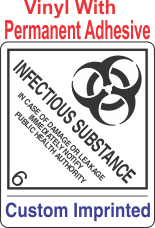 Infectious Substance 6.2 Custom Imprinted Shipping Name Vinyl Int Wordless Labels