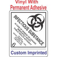 Infectious Substance 6.2 Custom Imprinted Shipping Name Vinyl Labels