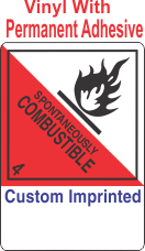 Spontaneously Combustible Class 4.2 Custom Imprinted Shipping Name (Extended) Vinyl Labels