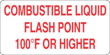 Combustible Liquid Flash Point 100 Degree F or Higher Label