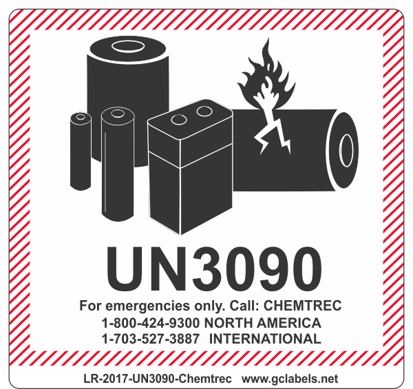 Lithium Battery Label LR27 2017 UN3090 Chemtrec®